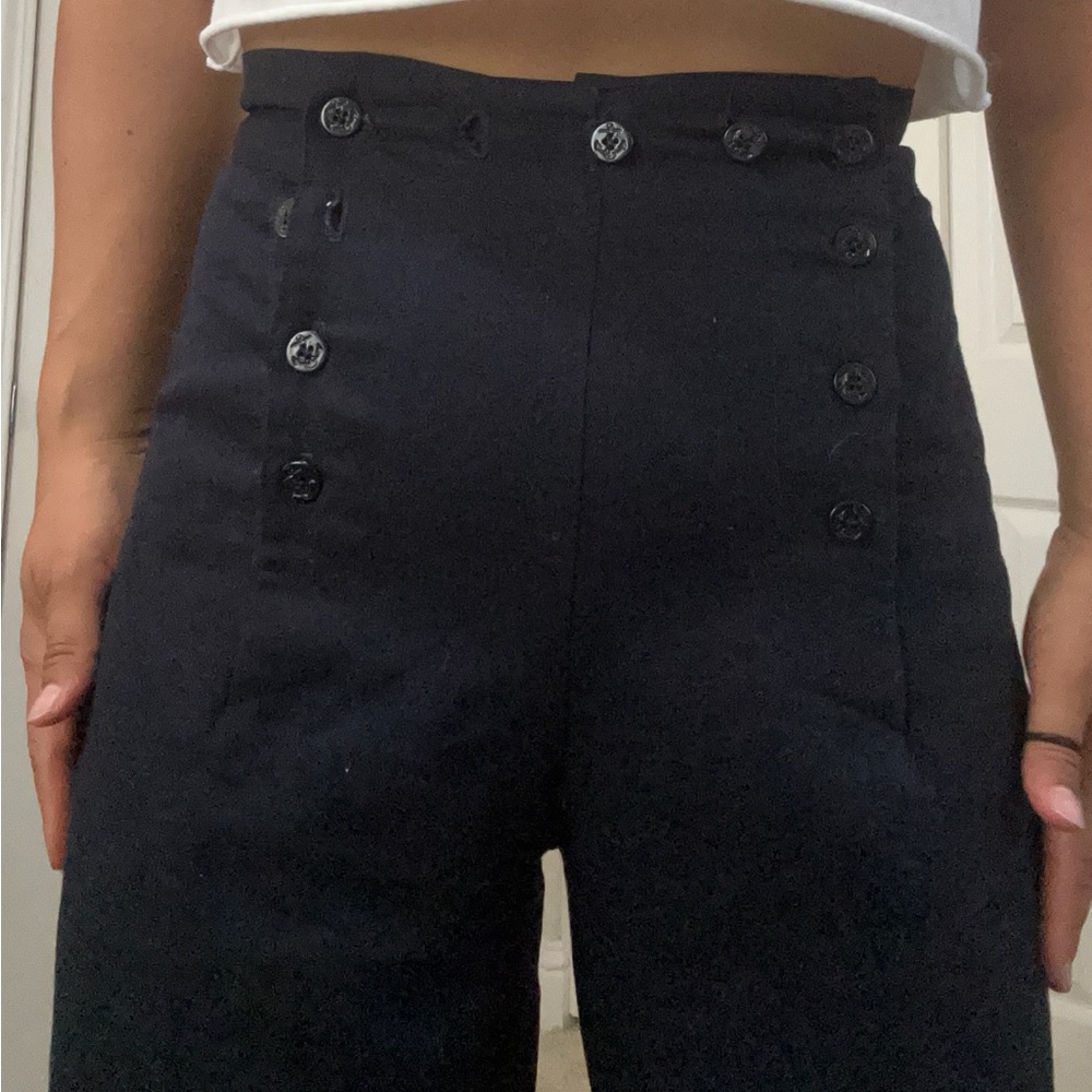 Necessary Objects Navy Wide Leg Pants with Nautical Flair